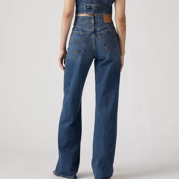 Levi's Premium Ribcage Wide Leg Blue Jeans Women’s 31x32 High Rise Cotton Big E - Picture 4 of 14